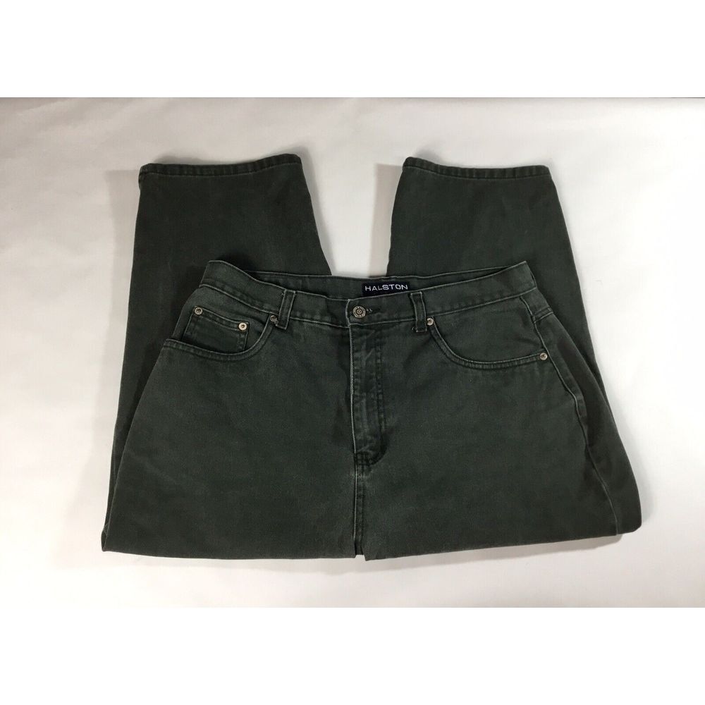 Halston Jeans Wear Capris Womens Size 16 khaki green 5 pockets denim